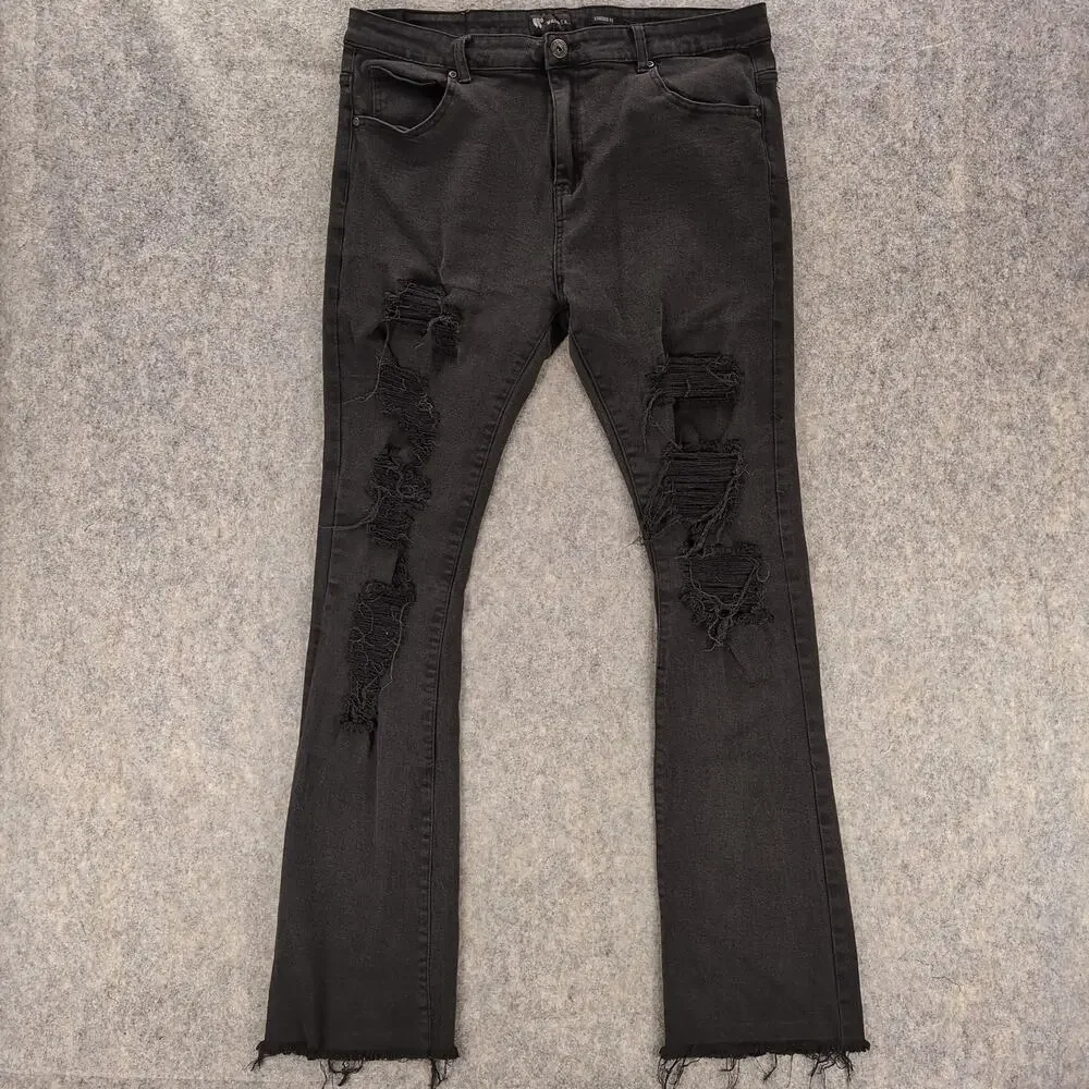 Waimea Jeans Mens 40x36 Black Stacked Fit Skinny Distressed Stretch Cotton